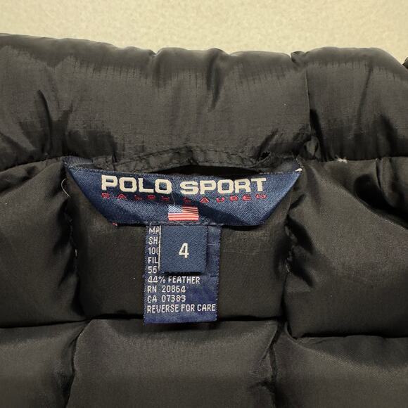 VTG Polo Sport Ralph Lauren Kids size 4 Down Filled Puffer Vest Hoodie‎ Black - Picture 10 of 10